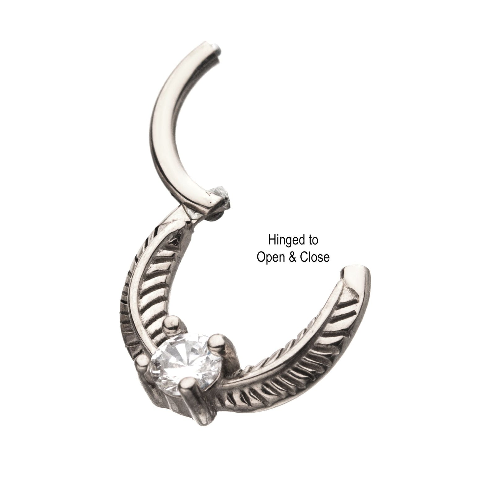 SEAMLESS CLICKER Prong Set Clear CZ Gem Feather Hinged Segment rings -Rebel Bod-RebelBod