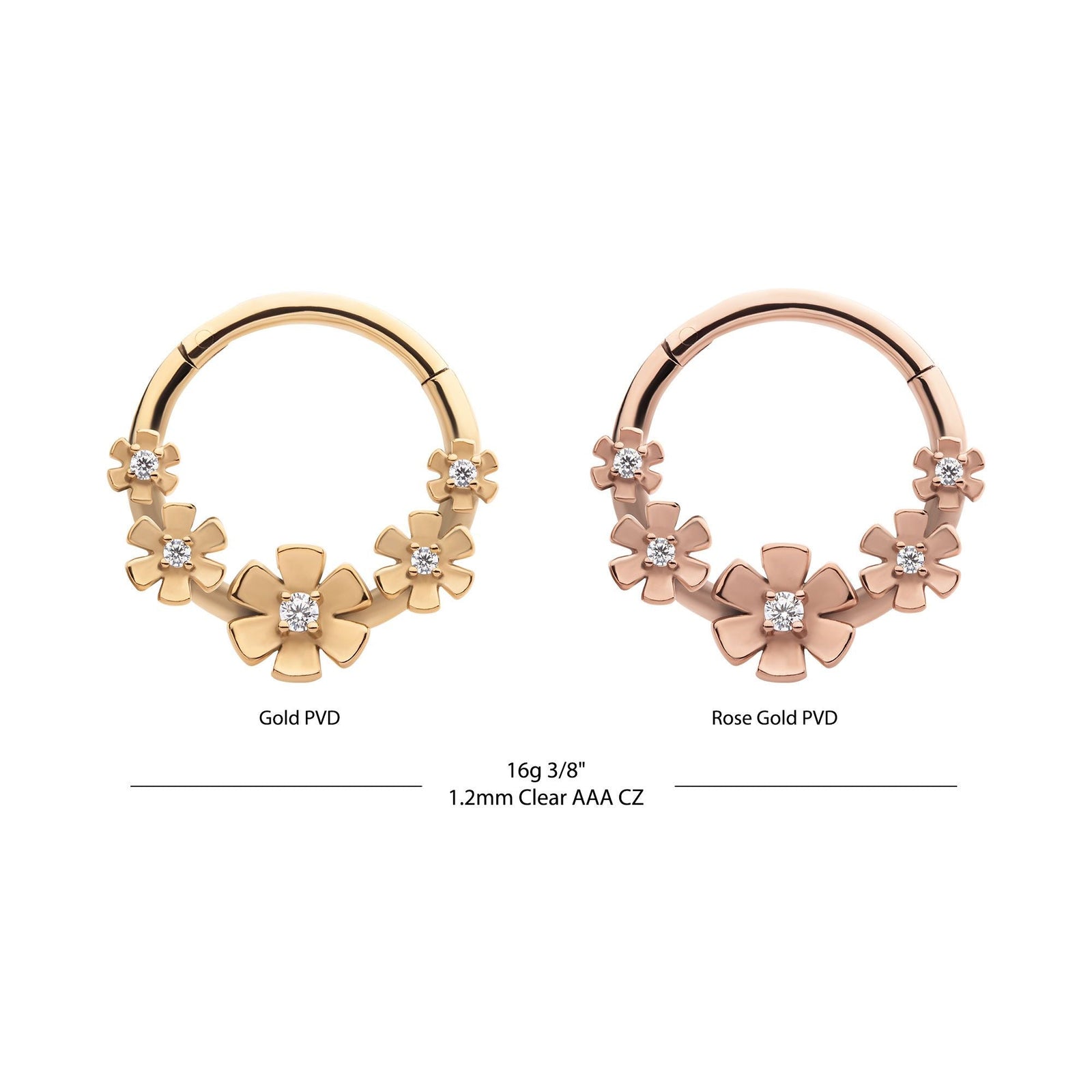 SEAMLESS CLICKER Prong Set CZ 5-Cluster Flower Front Facing Hinged Segment Clicker -Rebel Bod-RebelBod