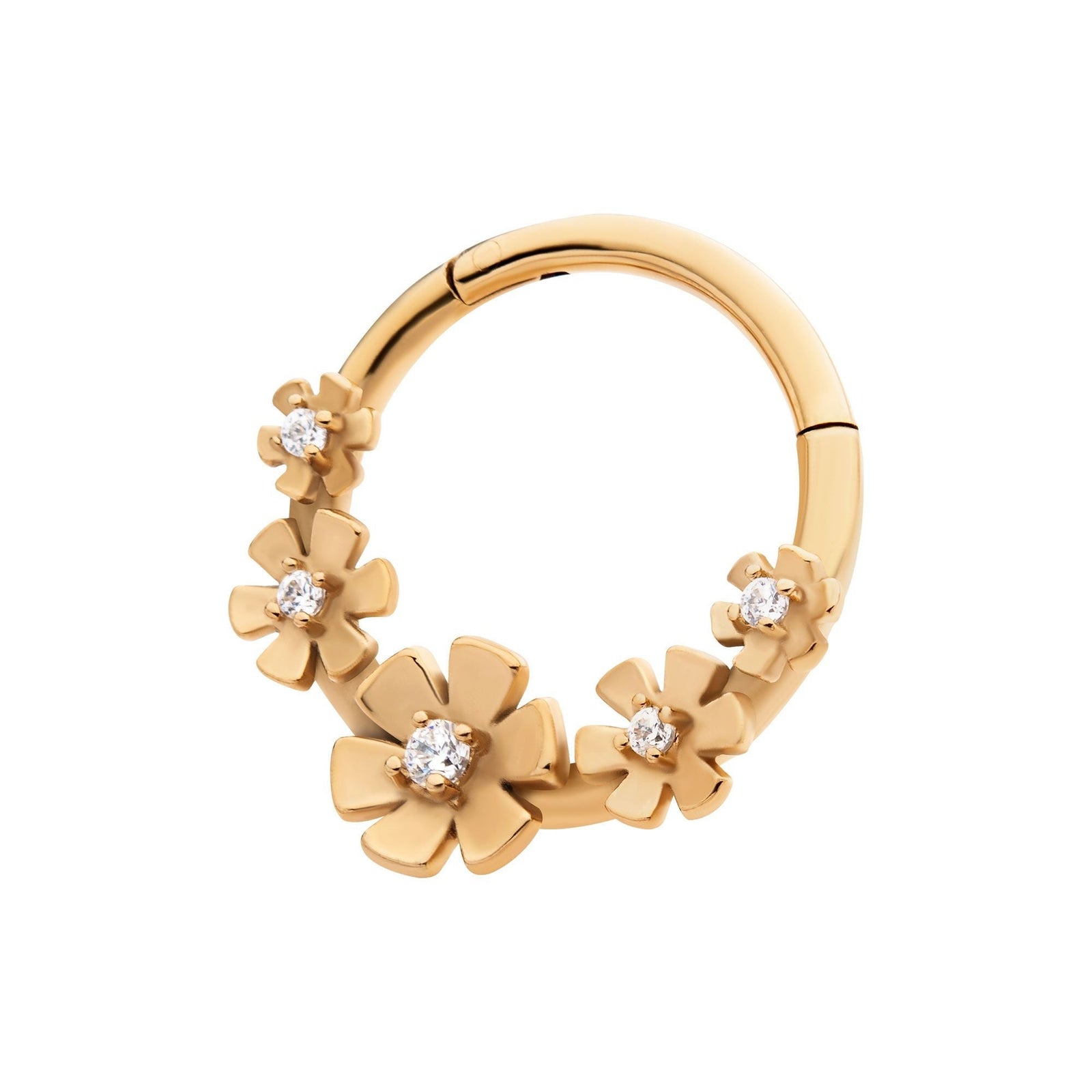 SEAMLESS CLICKER Prong Set CZ 5-Cluster Flower Front Facing Hinged Segment Clicker -Rebel Bod-RebelBod