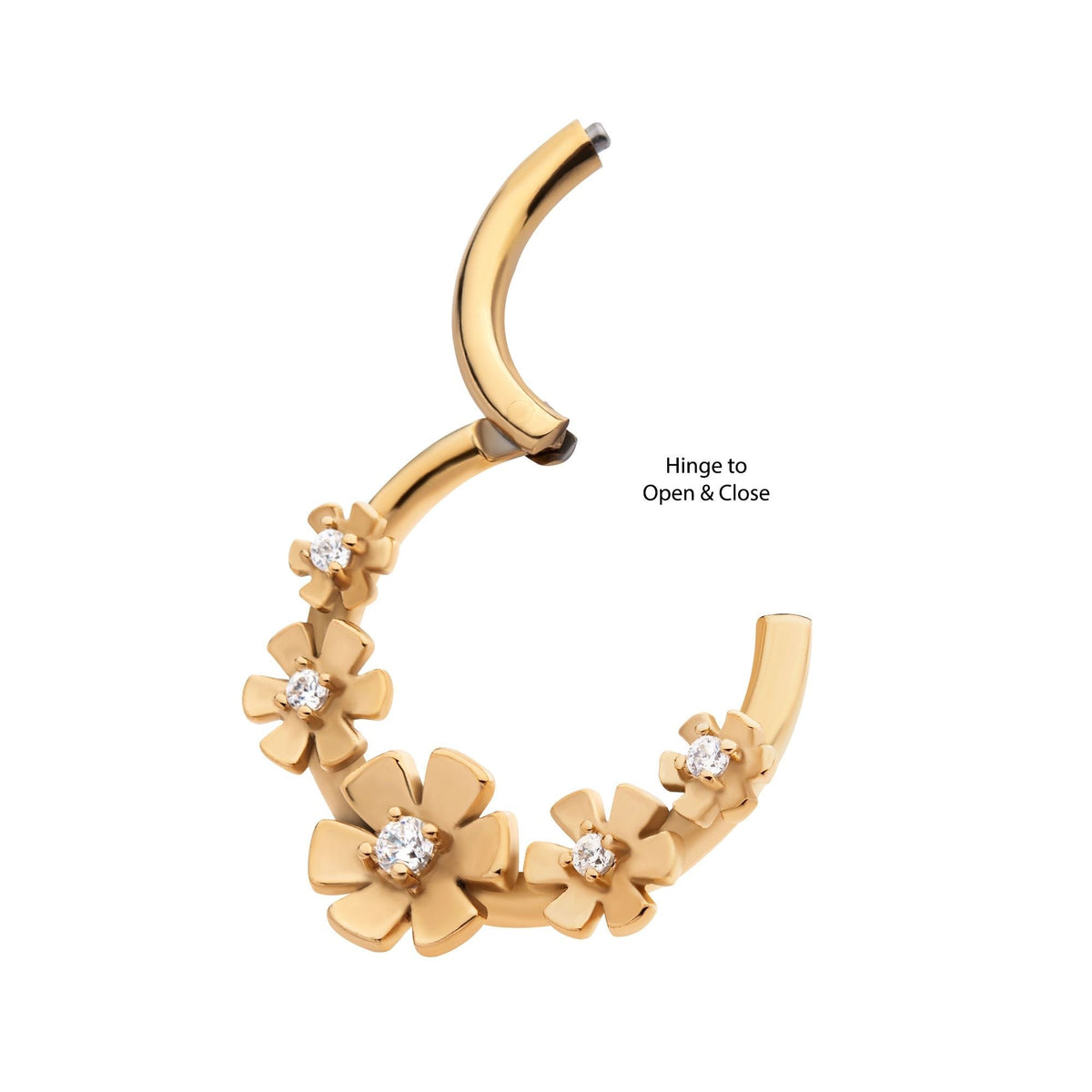 SEAMLESS CLICKER Prong Set CZ 5-Cluster Flower Front Facing Hinged Segment Clicker -Rebel Bod-RebelBod