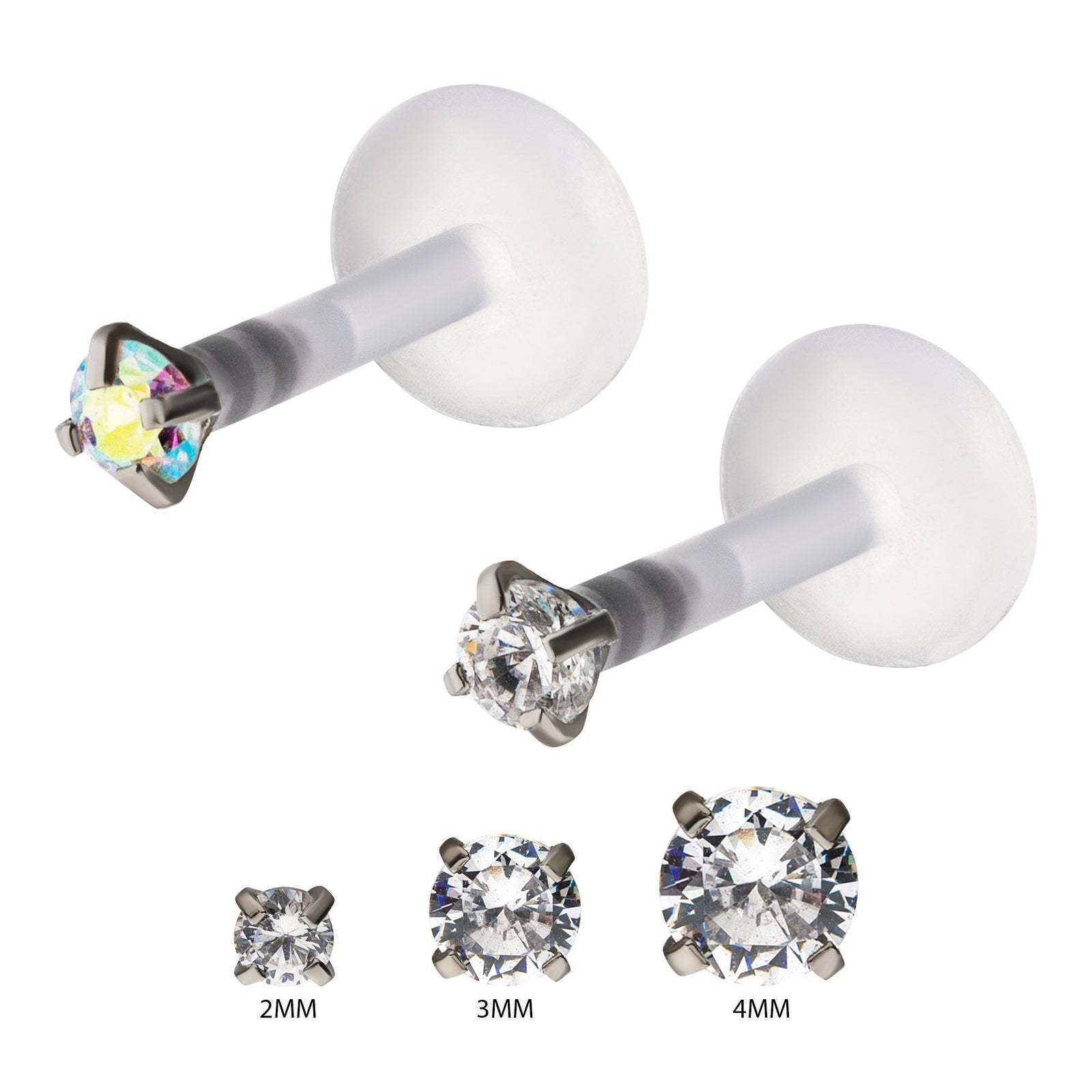 Prong Set CZ Gem Top Biopierce Labret Retainer - 1 Piece