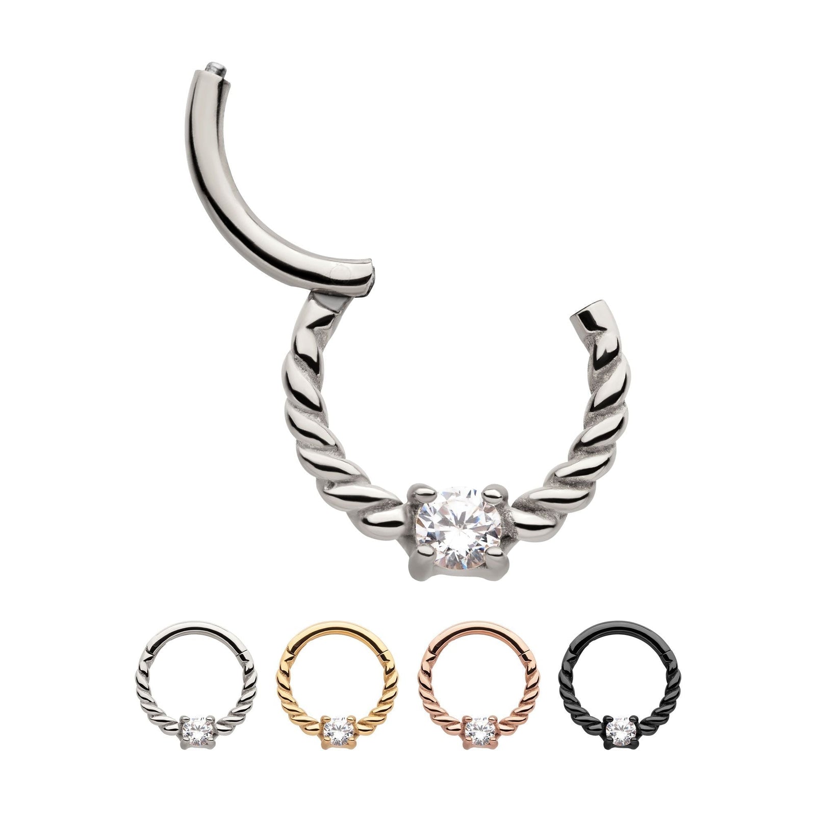 SEAMLESS CLICKER Prong Set CZ Twisted Front Facing Hinged Segment Clicker -Rebel Bod-RebelBod