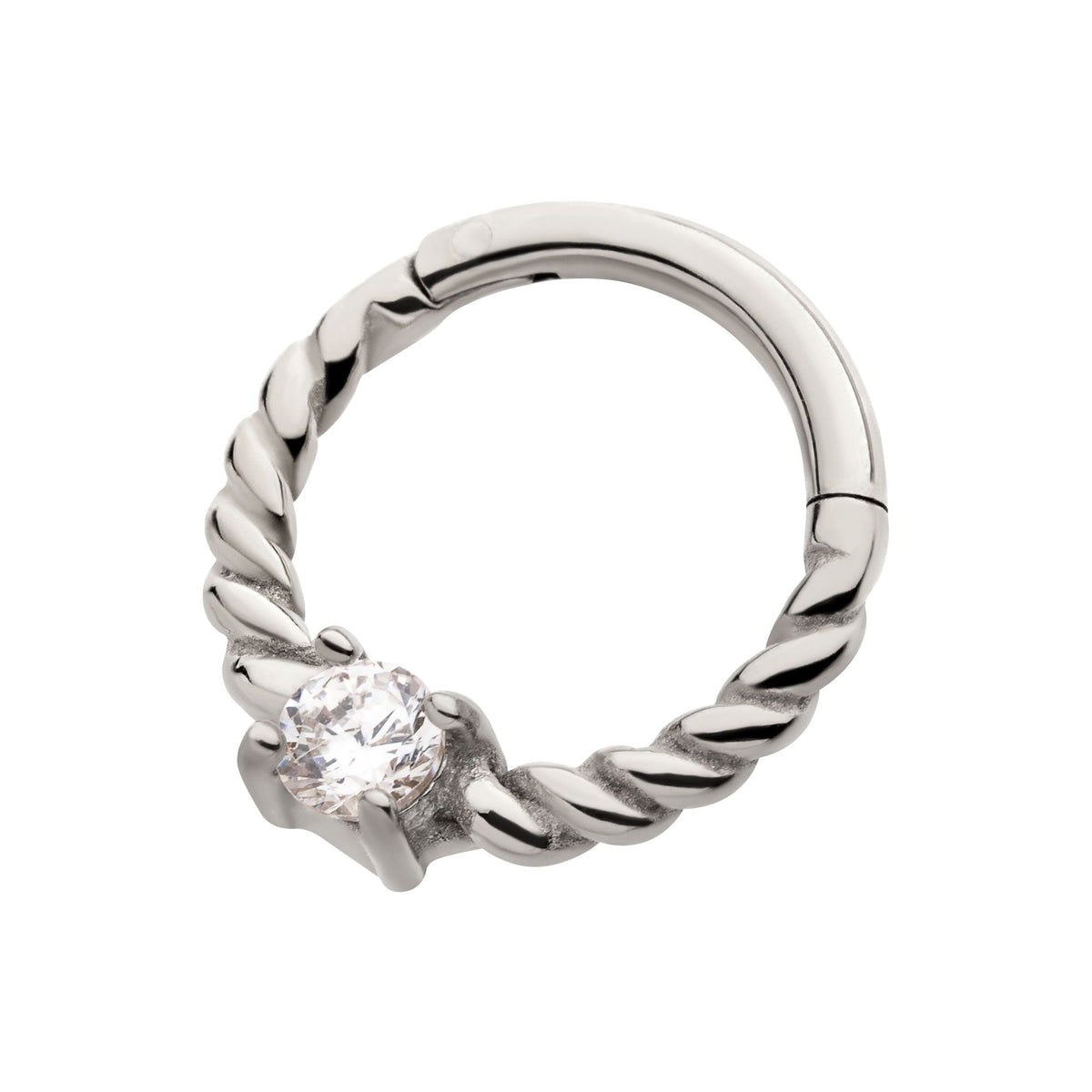 SEAMLESS CLICKER Prong Set CZ Twisted Front Facing Hinged Segment Clicker -Rebel Bod-RebelBod