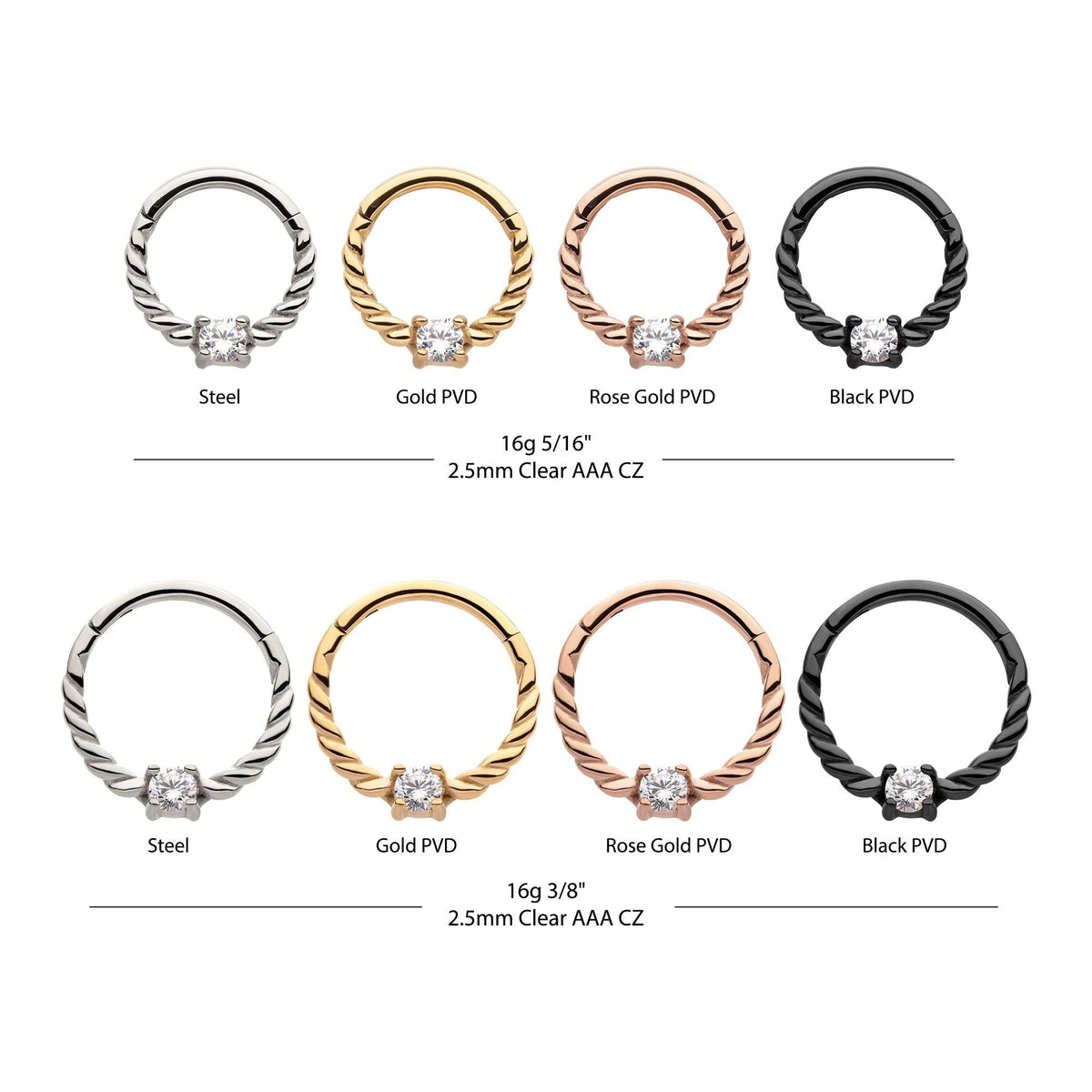 SEAMLESS CLICKER Prong Set CZ Twisted Front Facing Hinged Segment Clicker -Rebel Bod-RebelBod