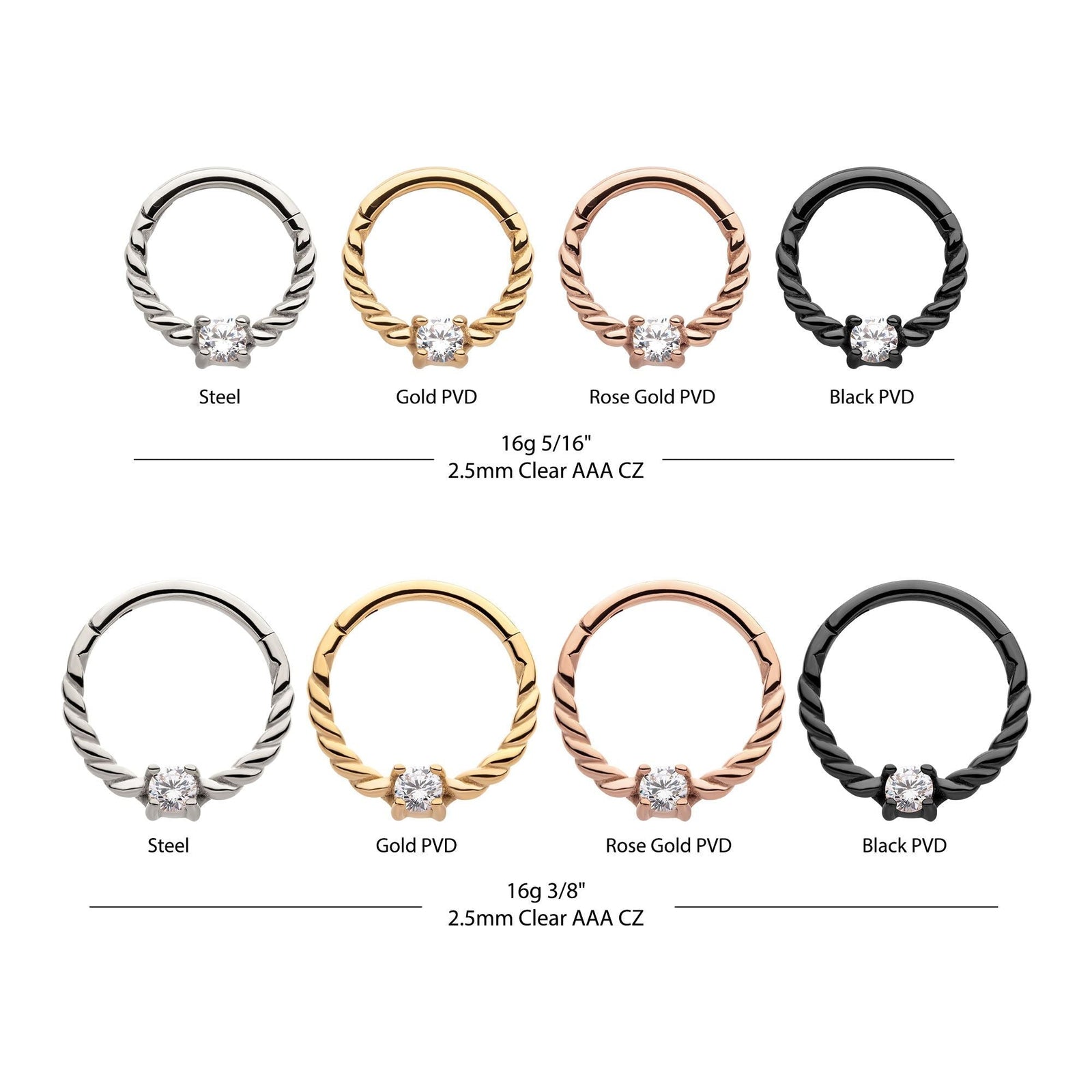 SEAMLESS CLICKER Prong Set CZ Twisted Front Facing Hinged Segment Clicker -Rebel Bod-RebelBod