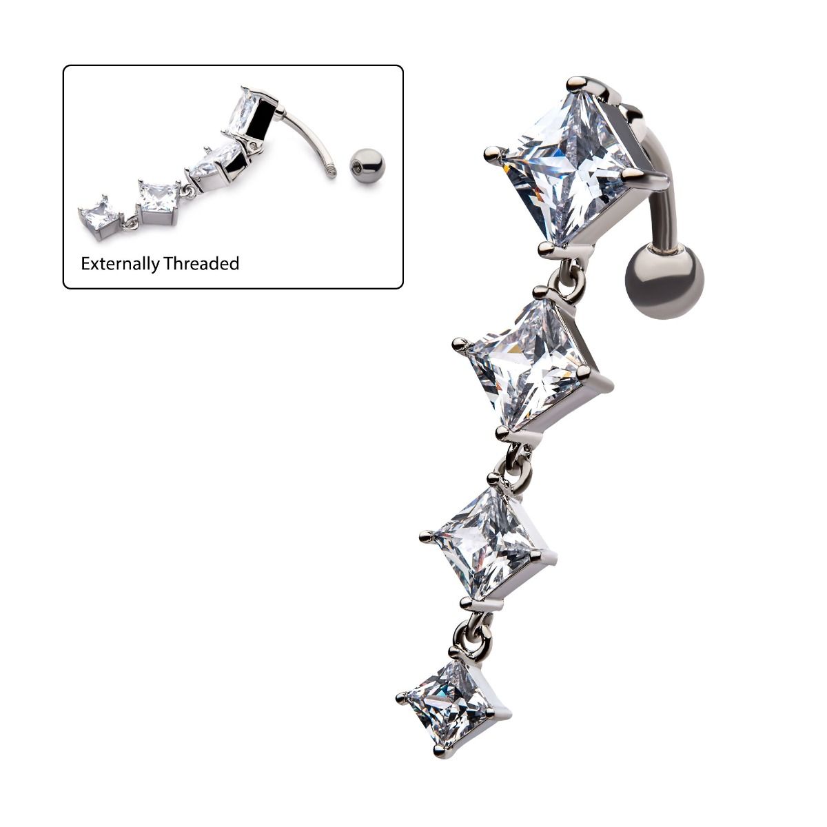 TBD-Belly Prong Set Square CZ Top Down Navel -Rebel Bod-RebelBod