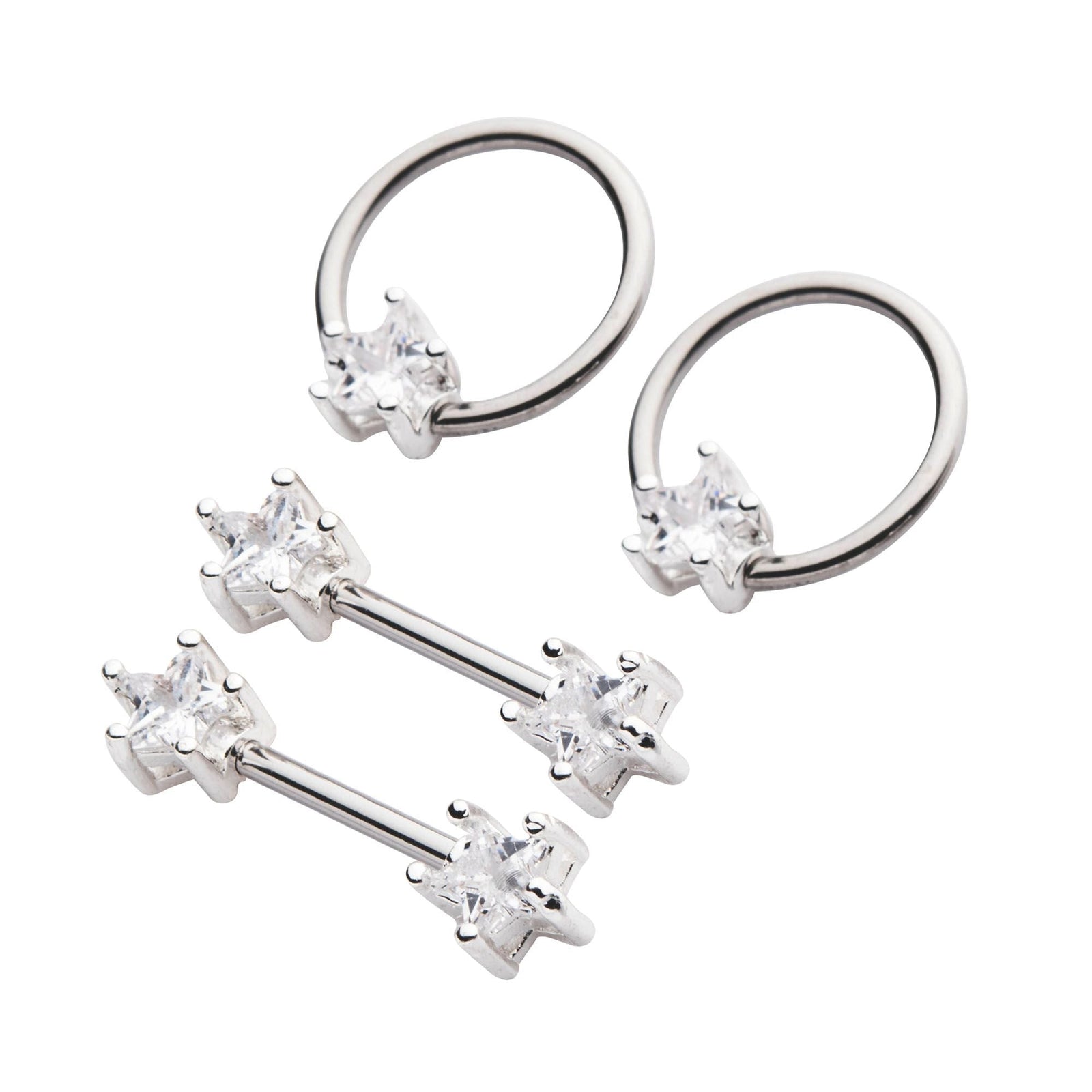 Nipple Barbell Prong Set Star CZ Gem Nipple Jewelry CBR Multi Pack - 1 Pack -Rebel Bod-RebelBod