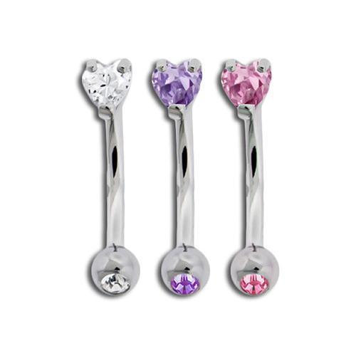 CURVED BARBELL Prong Set SWAROVSKI Gem Heart Eyebrow Ring - 1 Piece -Rebel Bod-RebelBod