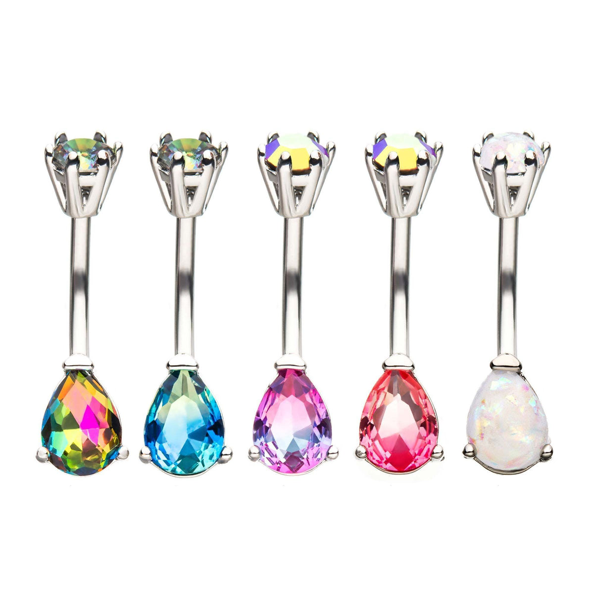 Prong Set Tear Drop Gem Fixed Navel in 5mm (top) and 6.2mm x 9mm (bottom) sbvbadlpgemtd