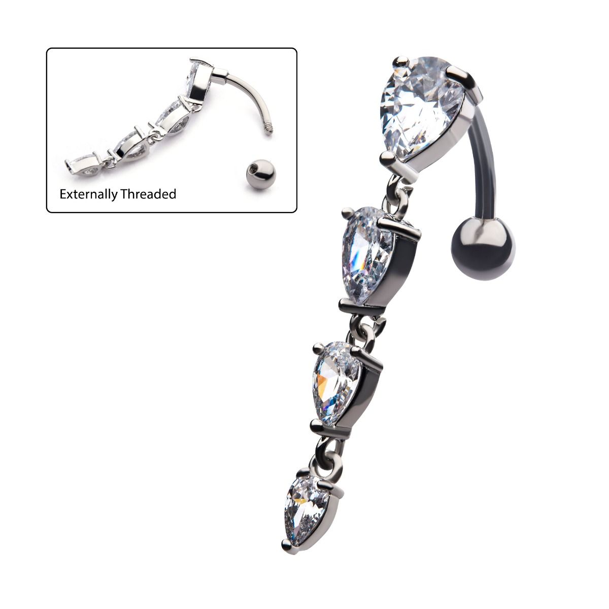 TBD-Belly Prong Set Teardrop CZ Top Down Navel -Rebel Bod-RebelBod