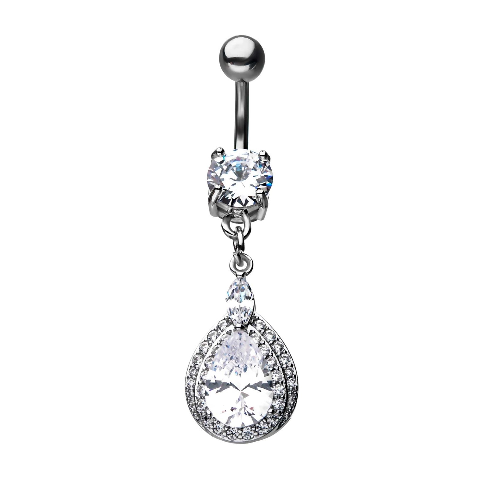 TBD-Belly Prong Set Top Gem Navel Dangling Oval Shape Clear CZ Dangle -Rebel Bod-RebelBod