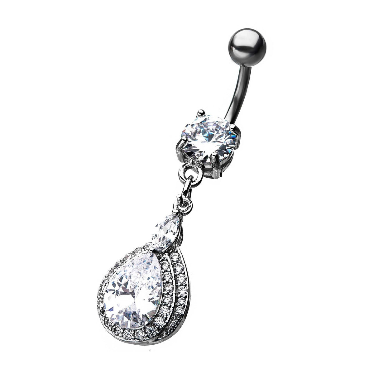 TBD-Belly Prong Set Top Gem Navel Dangling Oval Shape Clear CZ Dangle -Rebel Bod-RebelBod