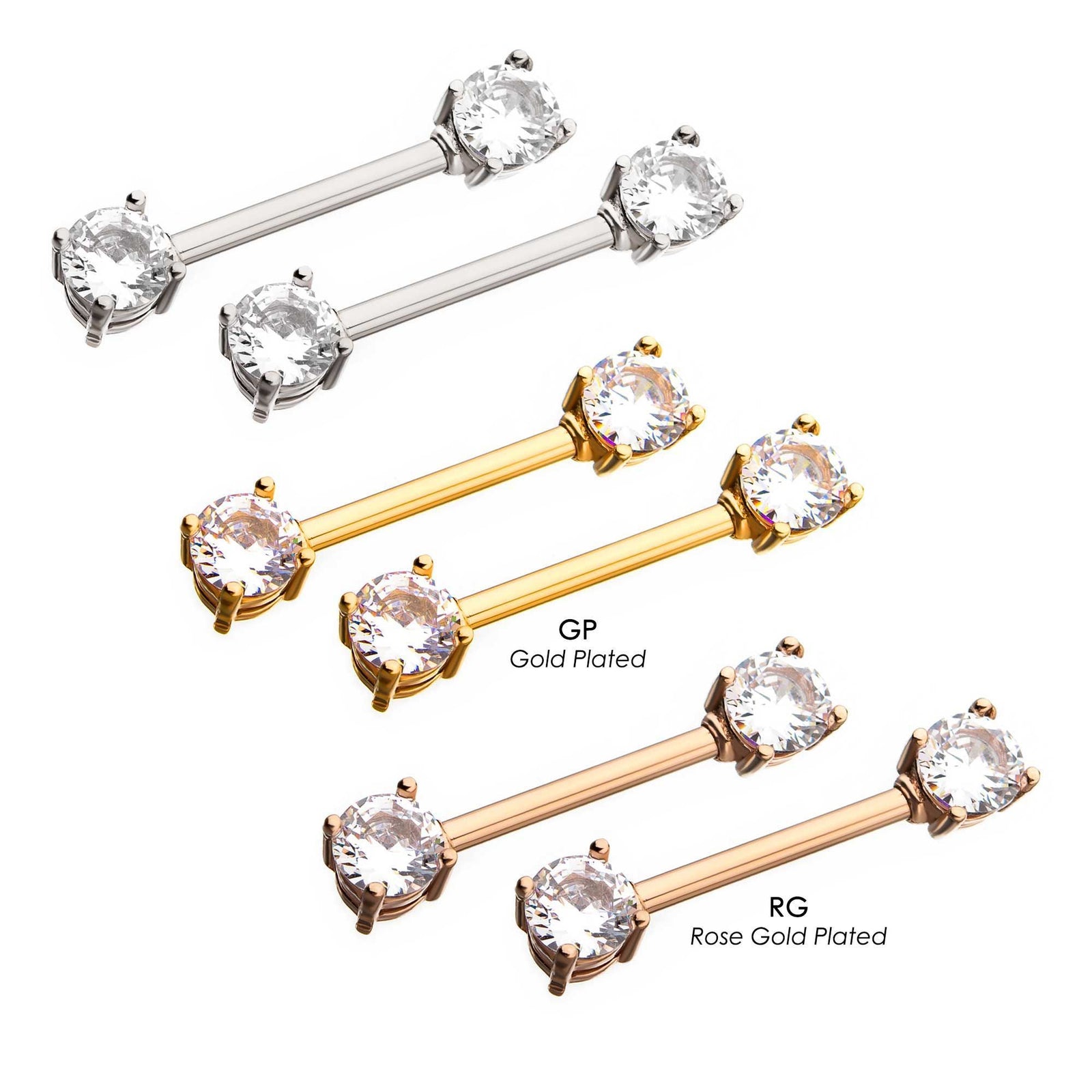 Nipple Barbells Prong Set Clear CZ - 1 Pair