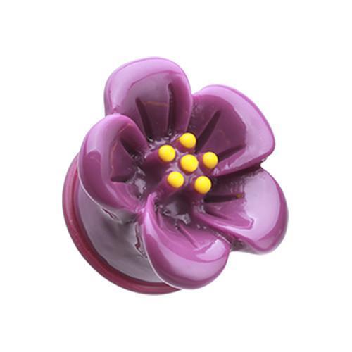 Purple Adorable Hibiscus Flower Single Flared Ear Gauge Plug - 1 Pair