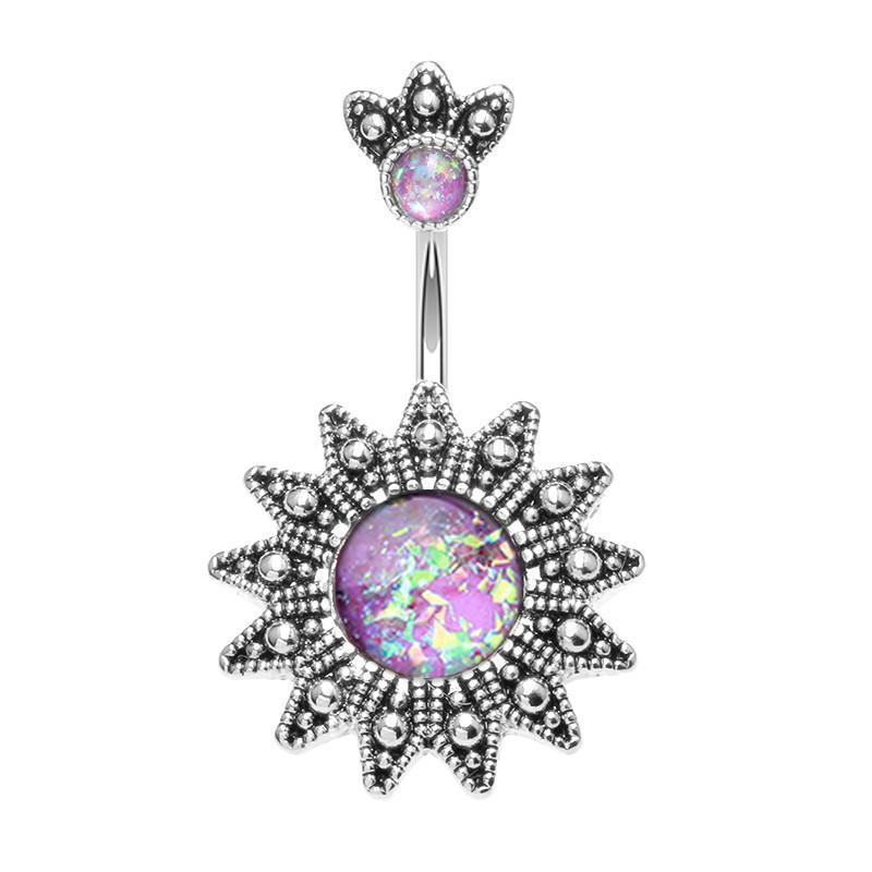 Purple Antique Opal Sunburst Belly Button Ring
