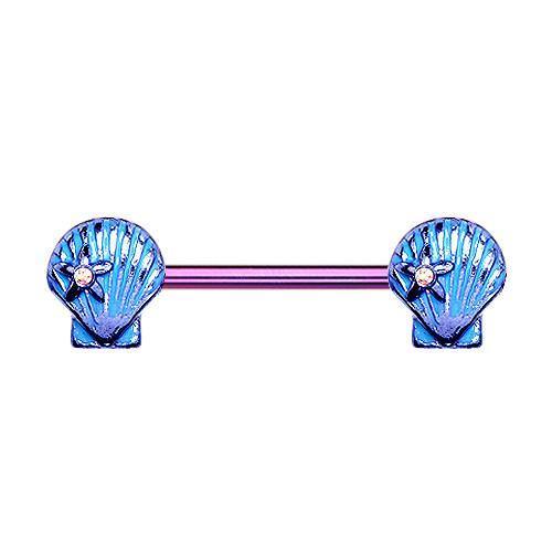 Purple/Aurora Borealis Ariel Seashell Purple Nipple Barbell - 1 Piece