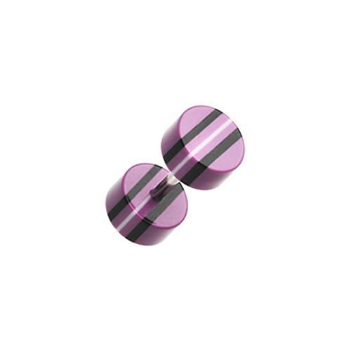 Purple/Black Multi Stripe Acrylic Fake Plug - 1 Pair