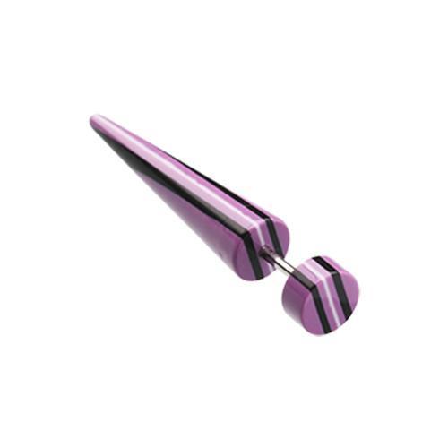 Purple/Black Multi Stripe Acrylic Fake Taper - 1 Pair