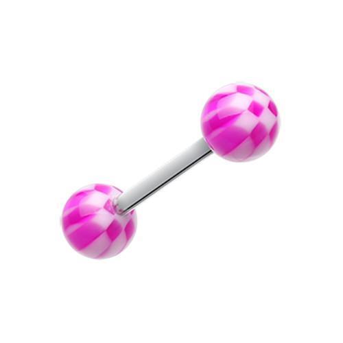 Purple Classic Checker Acrylic Top Barbell Tongue Ring