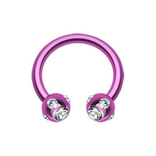 Purple/Clear Black PVD Aurora Gem Ball Horseshoe Circular Barbell