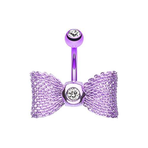 Purple/Clear Mesh Bow-Tie Belly Button Ring