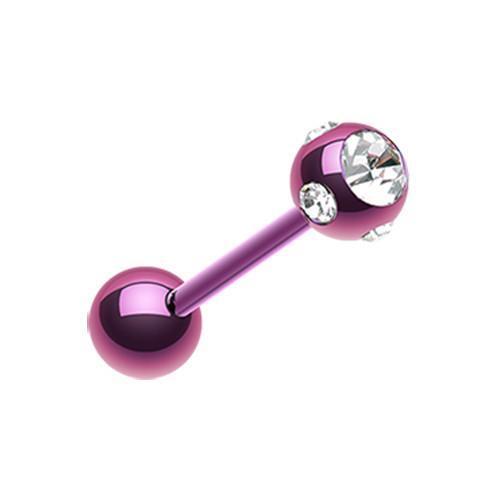 Purple/Clear PVD Aurora Gem Ball Steel Barbell Tongue Ring