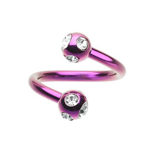 Purple/Clear PVD Aurora Gem Ball Twist Spiral Ring