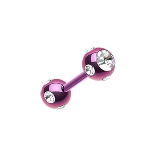 Purple/Clear PVD Double Aurora Gem Ball Tragus Cartilage Barbell Earring - 1 Piece