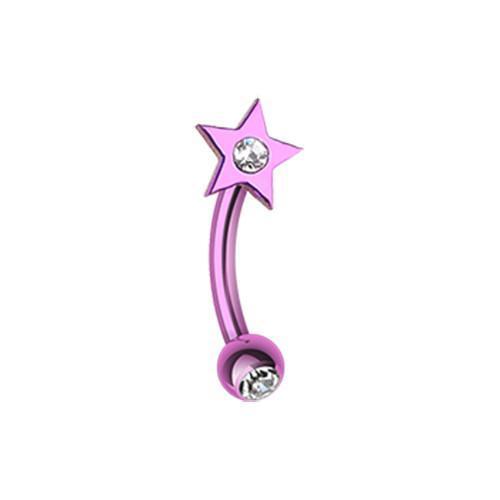 Purple/Clear PVD Sparkle Star Curved Barbell Eyebrow Ring