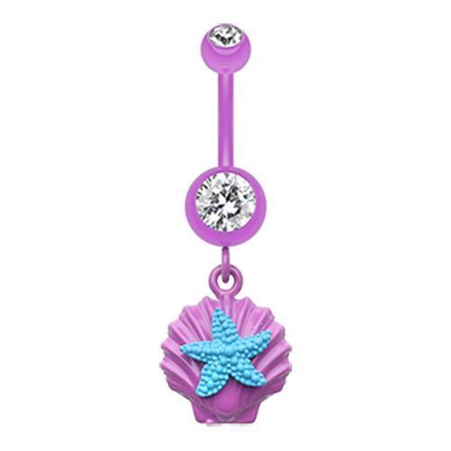 Purple/Clear/Teal Ariel&#39;s Starfish Shell Belly Button Ring