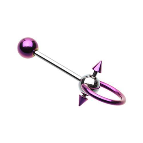 Purple PVD Double Spike Slave Barbell Ring