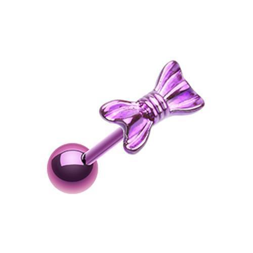 Purple Ribbon Bow Tie Barbell Tongue Ring