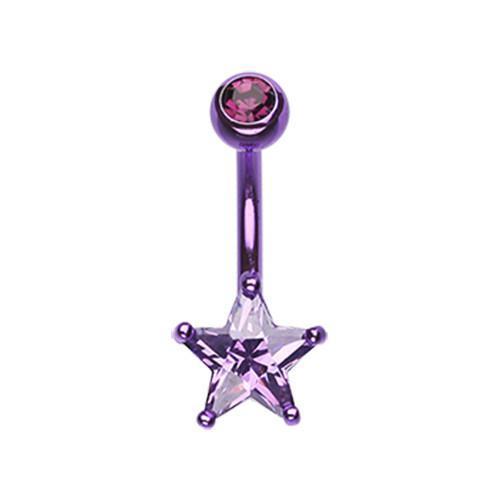 Purple Star Prong Sparkle Belly Button Ring