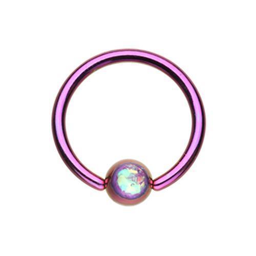 Purple Synthetic Opal Ball Steel Captive Bead Ring