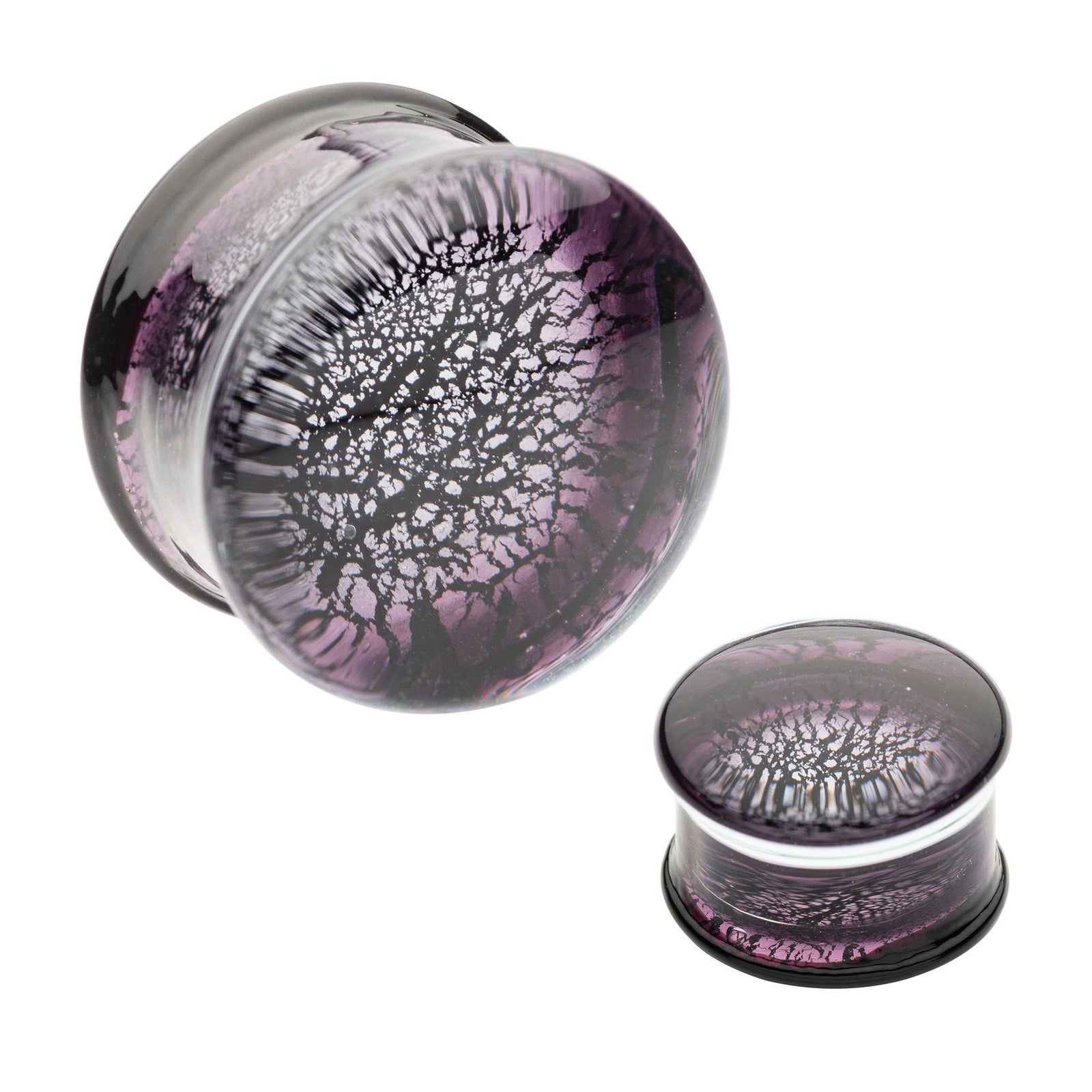 Organics Purple Crackle Double Flare Glass Plug pgls303a-2pr -Rebel Bod-RebelBod