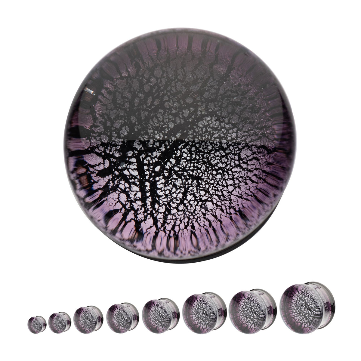 Organics Purple Crackle Double Flare Glass Plug pgls303a-2pr -Rebel Bod-RebelBod