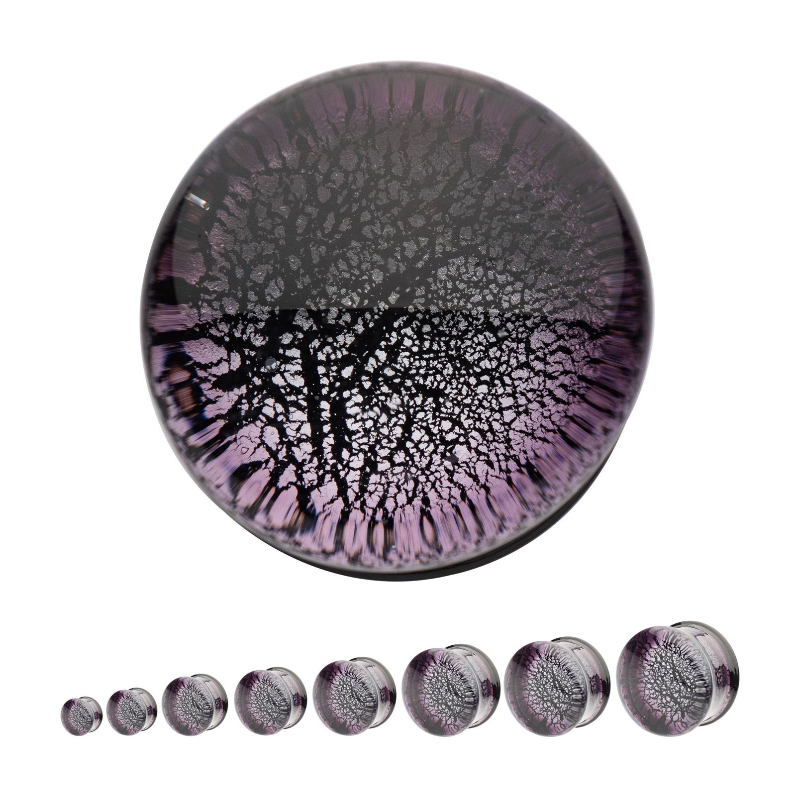 Organics Purple Crackle Double Flare Glass Plug pgls303a-2pr -Rebel Bod-RebelBod