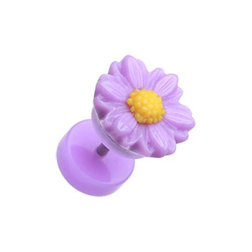 Purple Cutesy Daisy Flower Acrylic Fake Plug - 1 Pair