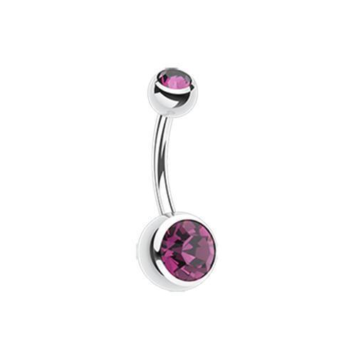 Purple Double Gem Ball Steel Belly Button Ring