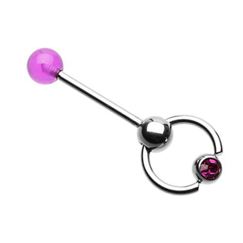 Tongue Barbells Purple Gem Ball Top Slave Barbell Ring -Rebel Bod-RebelBod