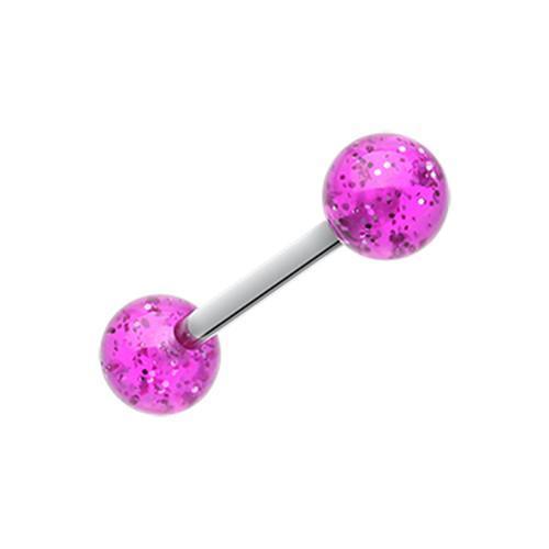 Purple Glitter Ball UV Acrylic Barbell Tongue Ring