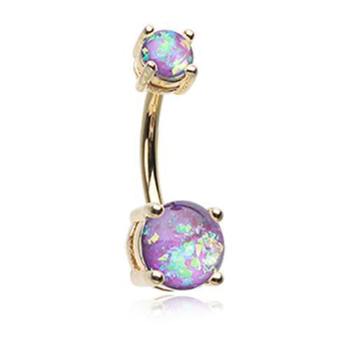 Purple Golden Opal Sparkle Prong Set Belly Button Ring