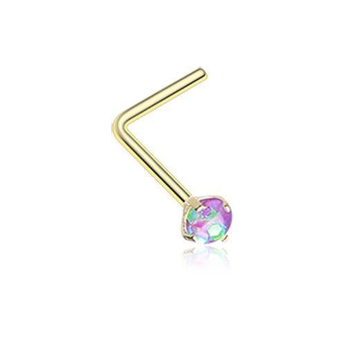 Nose Ring - L-Shaped Nose Ring Purple Golden Opal Sparkle Prong Set L-Shaped Nose Ring -Rebel Bod-RebelBod