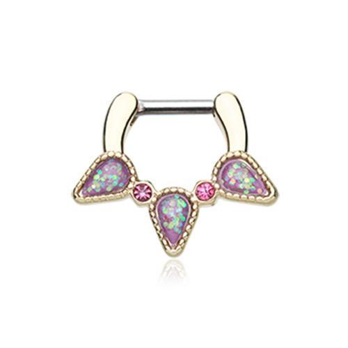 Purple Golden Opal Sparkle Trident Septum Clicker / Daith Clicker - 1 Piece