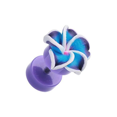 Purple Hawaiian Plumeria Flower Acrylic Fake Plug - 1 Pair