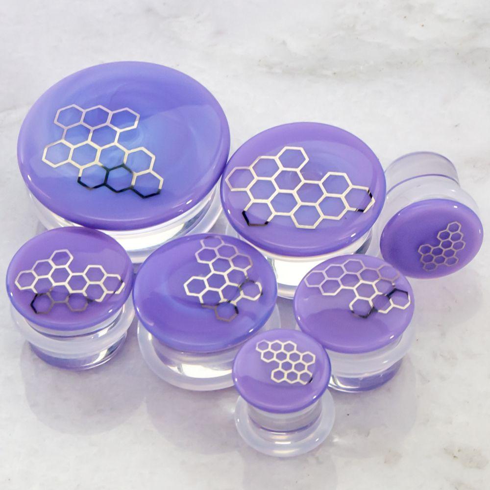 Plugs Earrings - Double Flare Purple Honeycomb Glass Plugs - 1 Pair -Rebel Bod-RebelBod