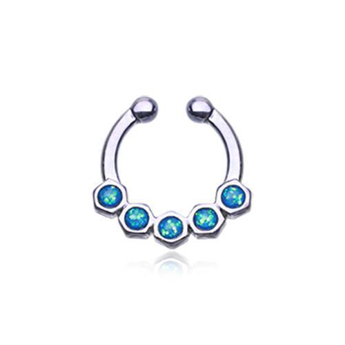 Purple/Light Blue Opal Hexa Gemina Fake Septum Clip-On Ring