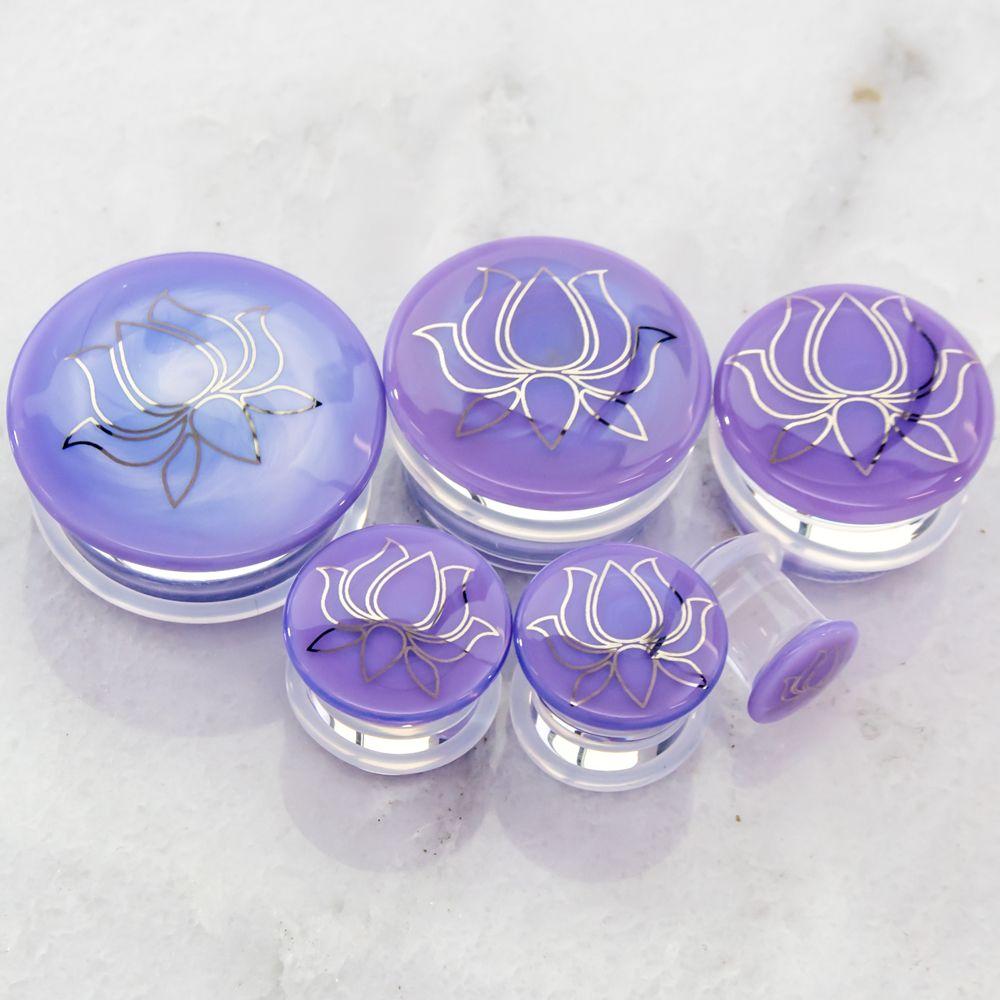 Plugs Earrings - Double Flare Purple Lotus Glass Plugs - 1 Pair -Rebel Bod-RebelBod