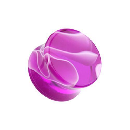 Purple Marble Swirl Acrylic Double Flared Ear Gauge Plug - 1 Pair