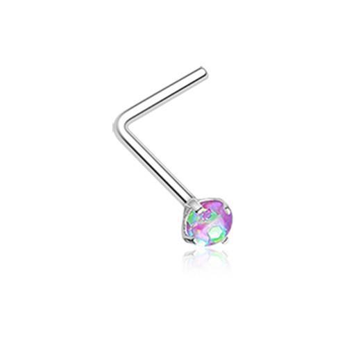 Purple Opal Sparkle Prong Set L-Shaped Nose Ring